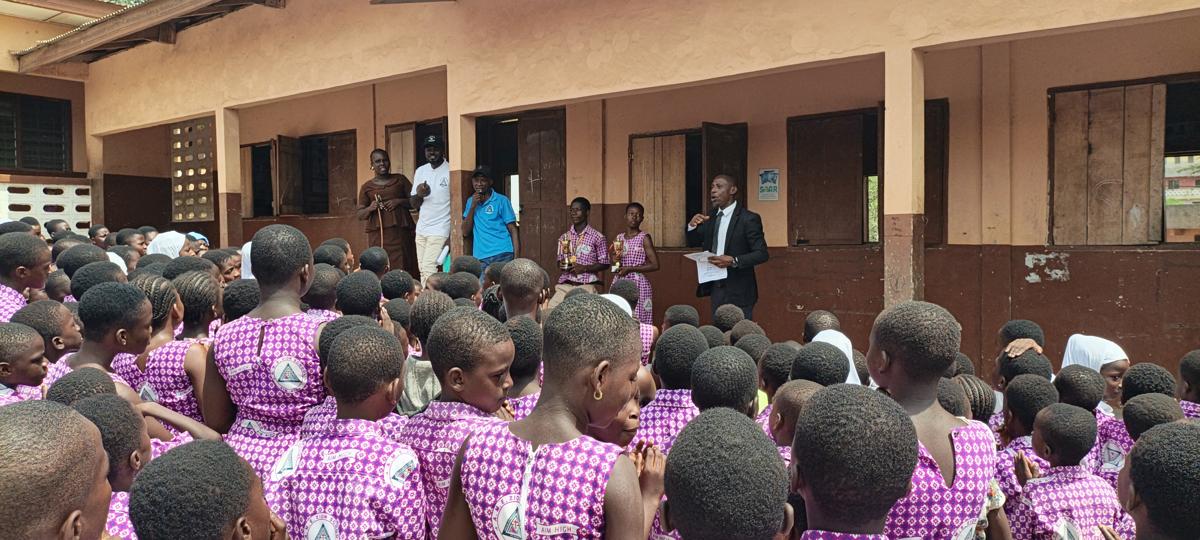 Headteacher Present Trophies Won During the Inter schools Competition to Students